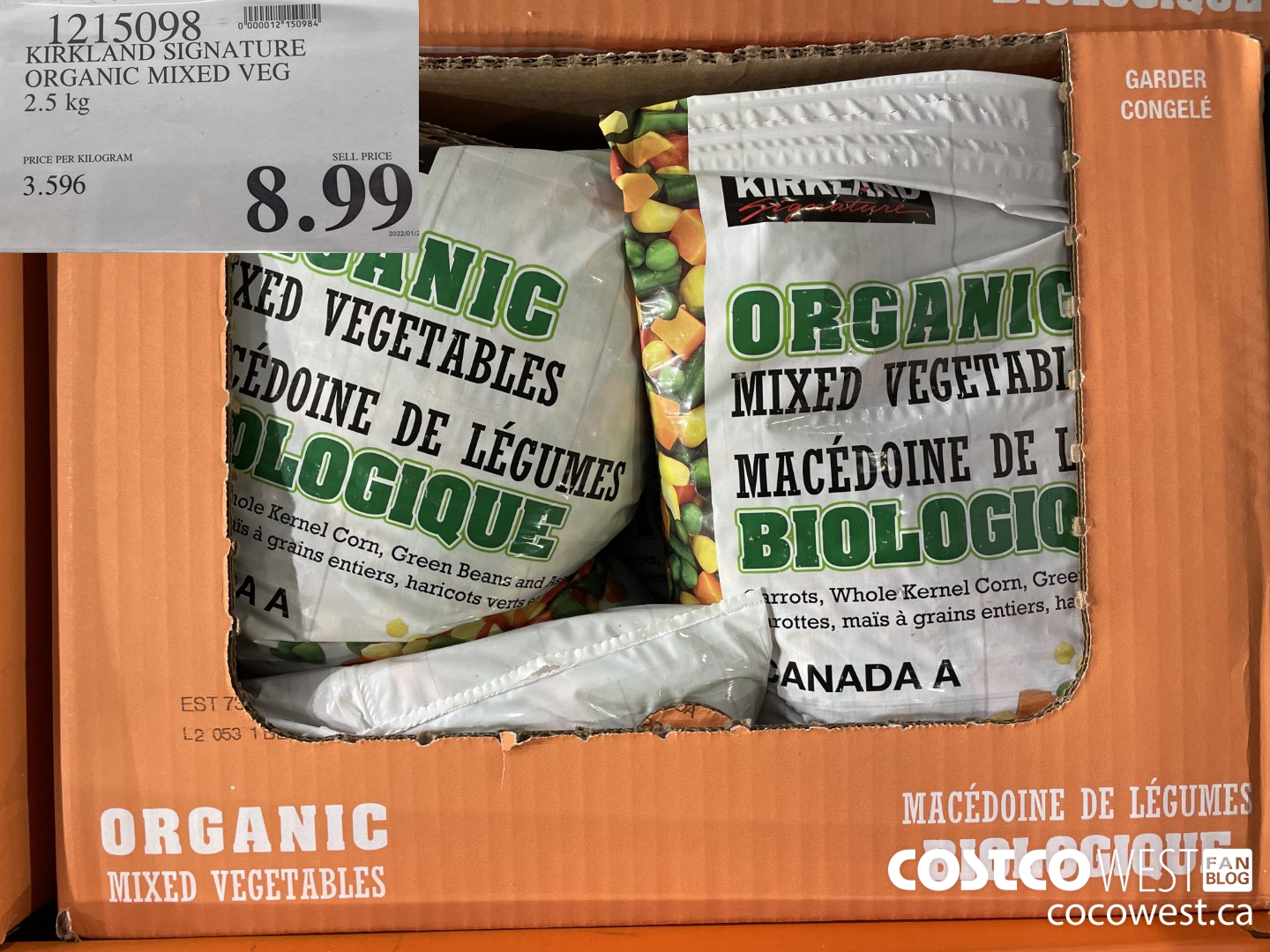 1215098 KIRKLAND SIGNATURE ORGANIC MIXED VEG 2.5 kg  $8.99