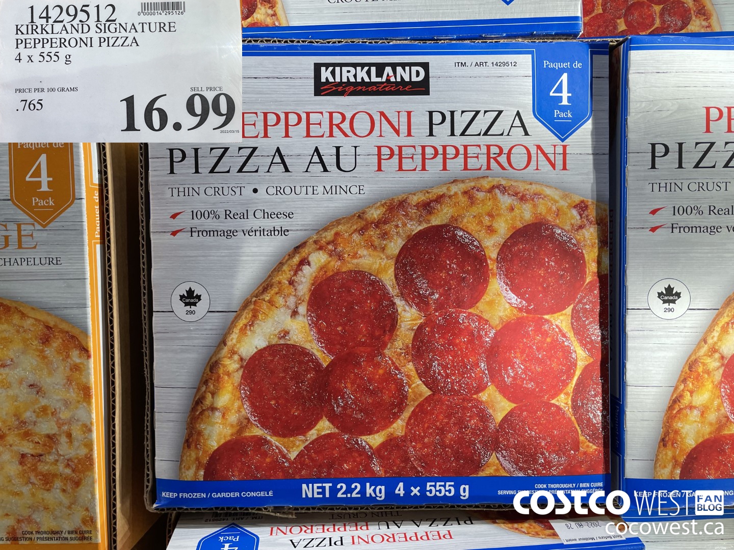 1429512 KIRKLAND SIGNATURE PEPPERONI PIZZA 4 x 555 g $16.99