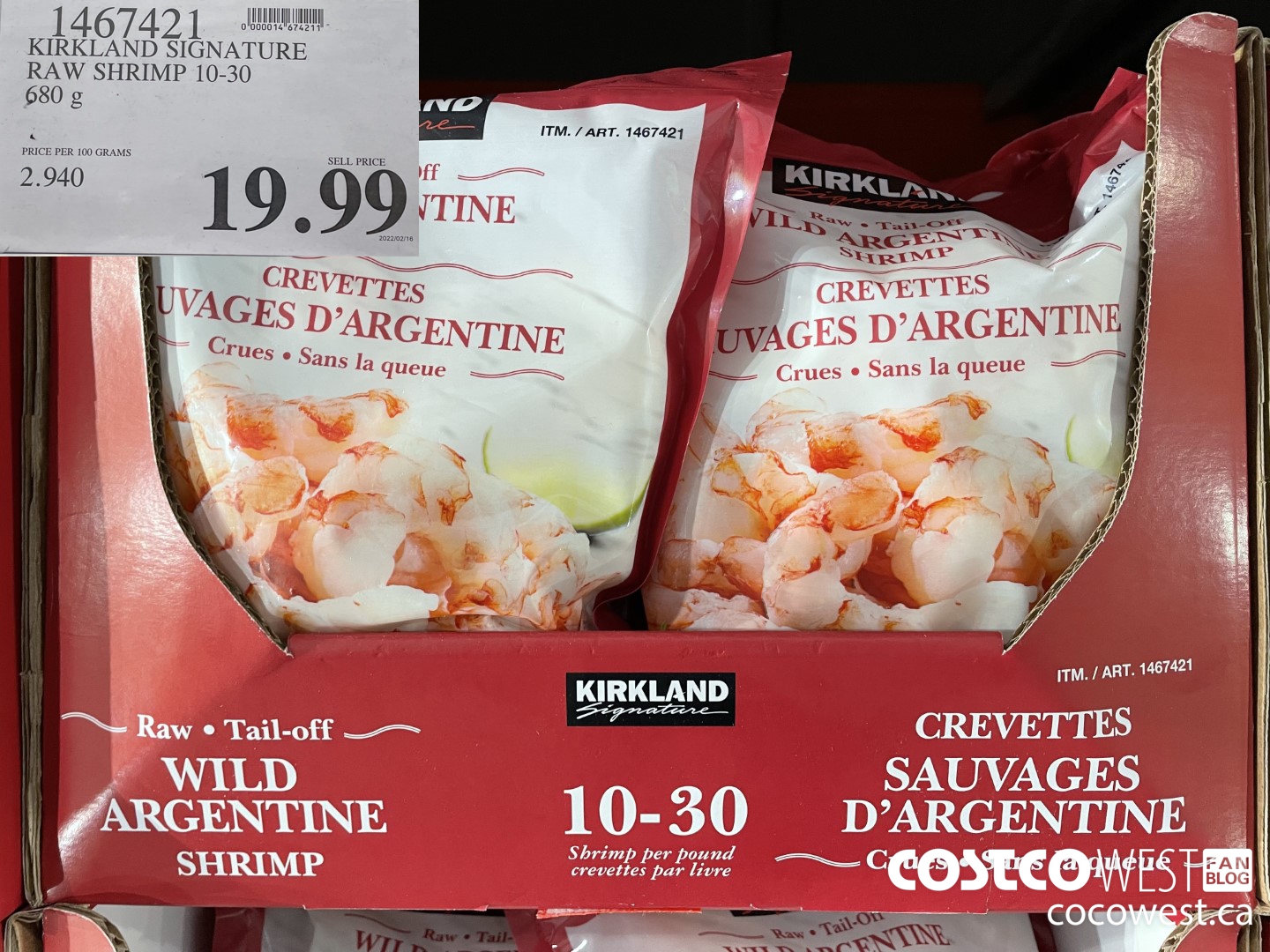 1467421 KIRKLAND SIGNATURE RAW SHRIMP 10-30 680g  $19.99