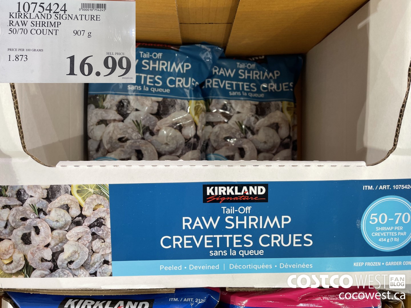 1075424 KIRKLAND SIGNATURE RAW SHRIMP 50/70 COUNT 907G $16.99