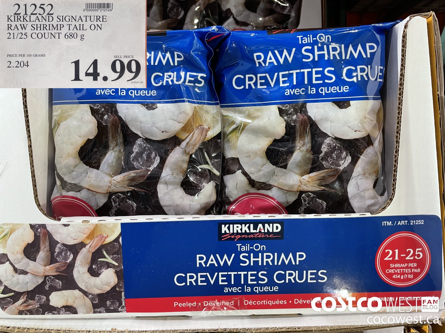 21252 KIRKLAND SIGNATURE RAW SHRIMP TAIL ON 21/25 COUNT 680 g $14.99