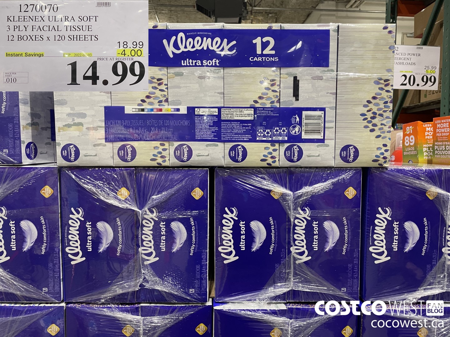 1270070 KLEENEX ULTRA SOFT 3 PLY FACIAL TISSUE 12 BOXES x 120 SHEETS ($4.00 INSTANT SAVINGS EXPIRES ON 2022-04-03) $14.99
