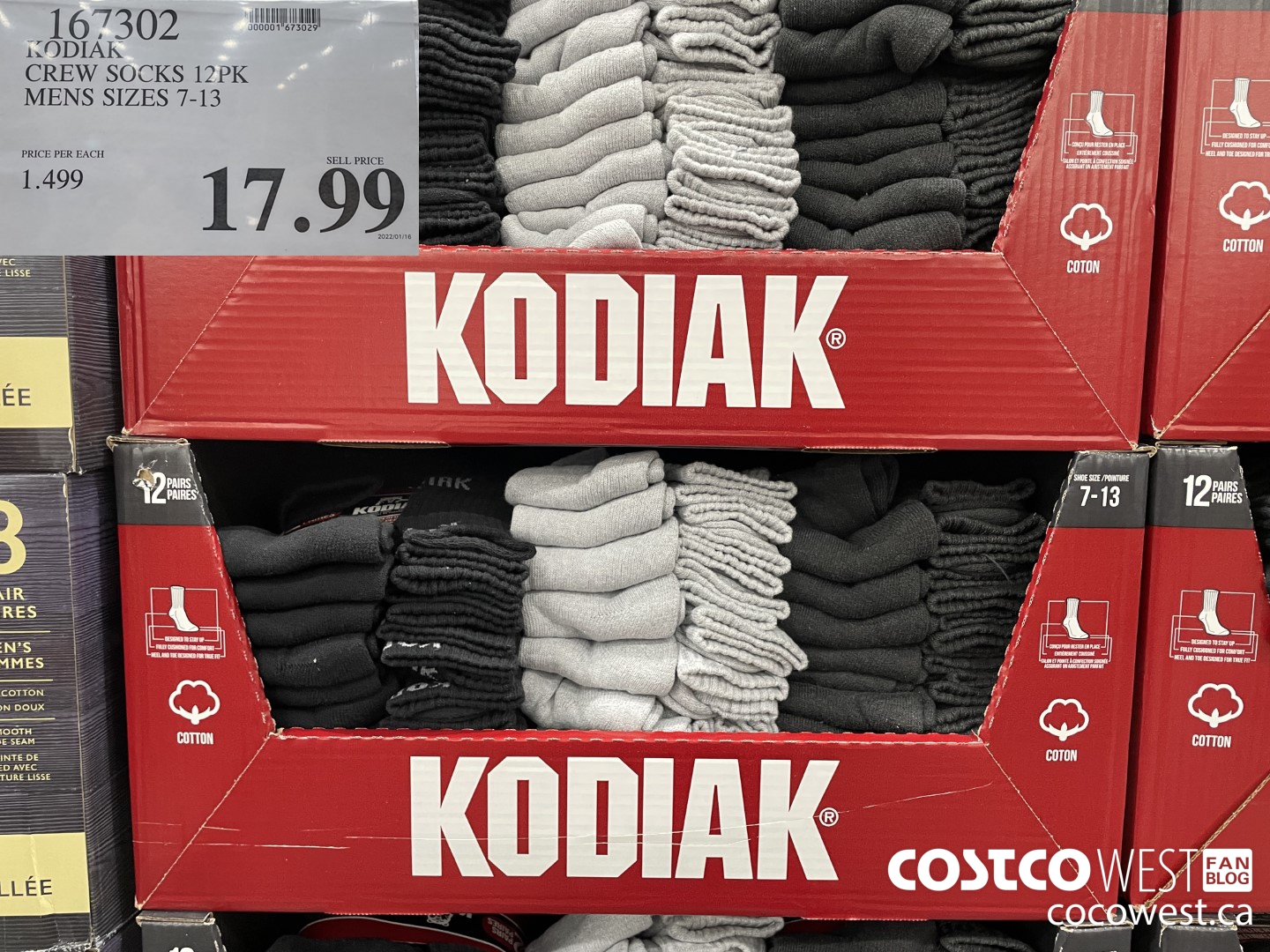 167302 KODIAK CREW SOCKS 12PK MENS SIZES 7-13 $17.99