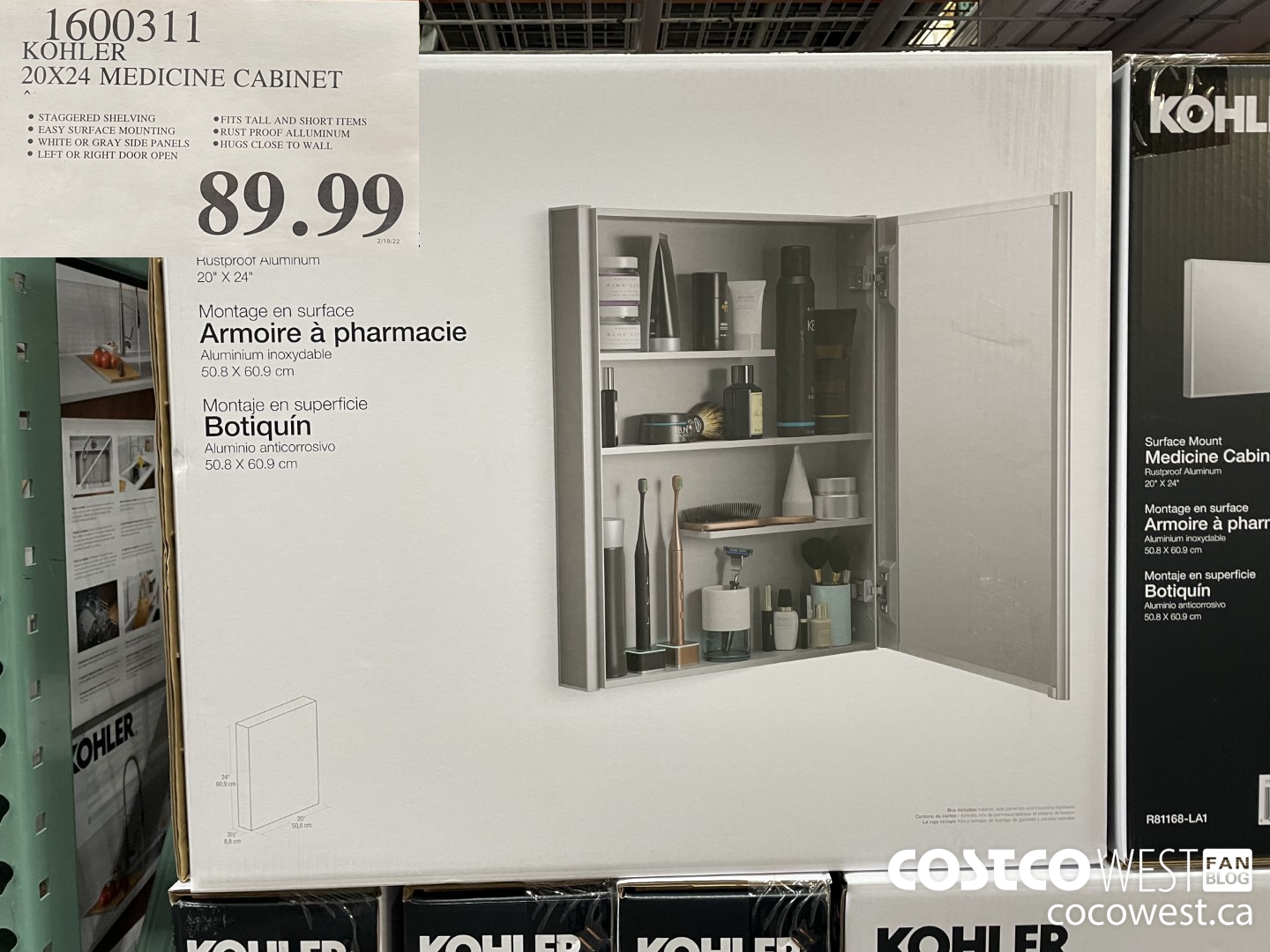 1600311 KOHLER 20X24 MEDICINE CABINET $89.99