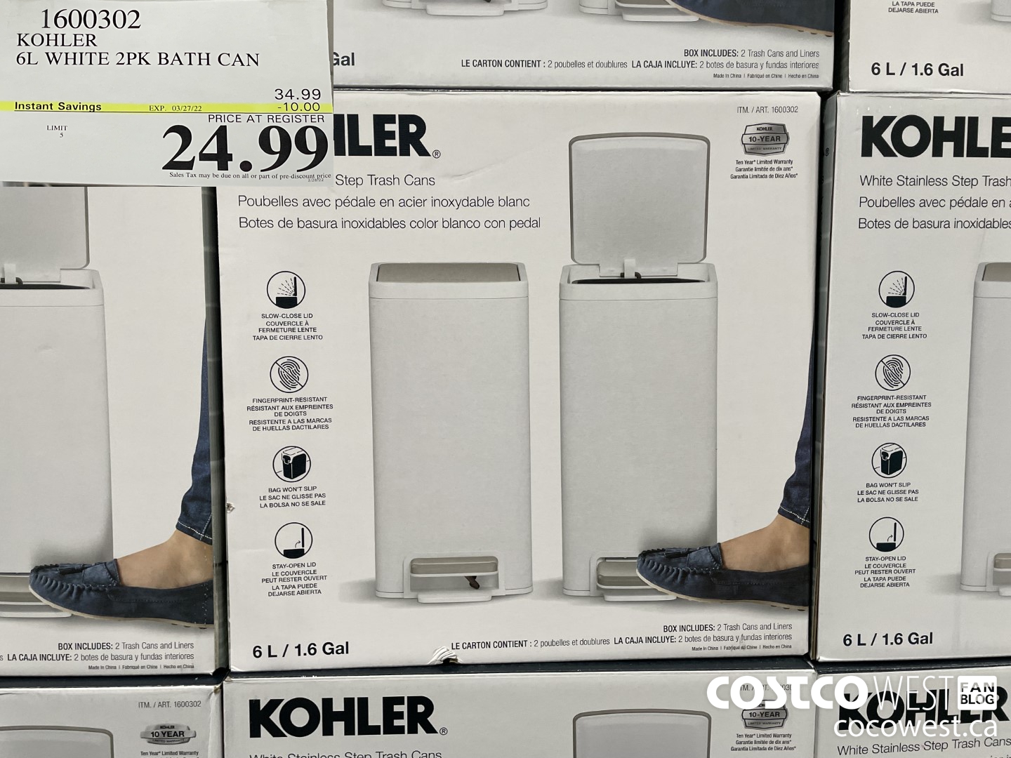 1600302 KOHLER 6L STEP CAN PACK OF 2 ($10.00 INSTANT SAVINGS EXPIRES ON 2022-03-27) $24.99