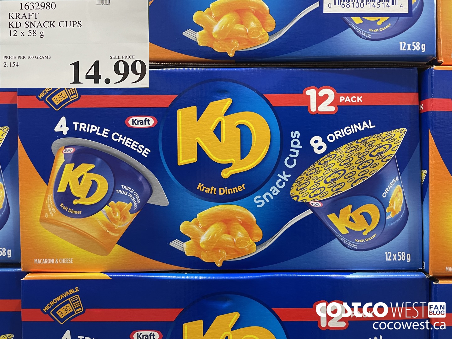 1632980 KRAFT KD SNACK CUPS 12 x 58g $14.99