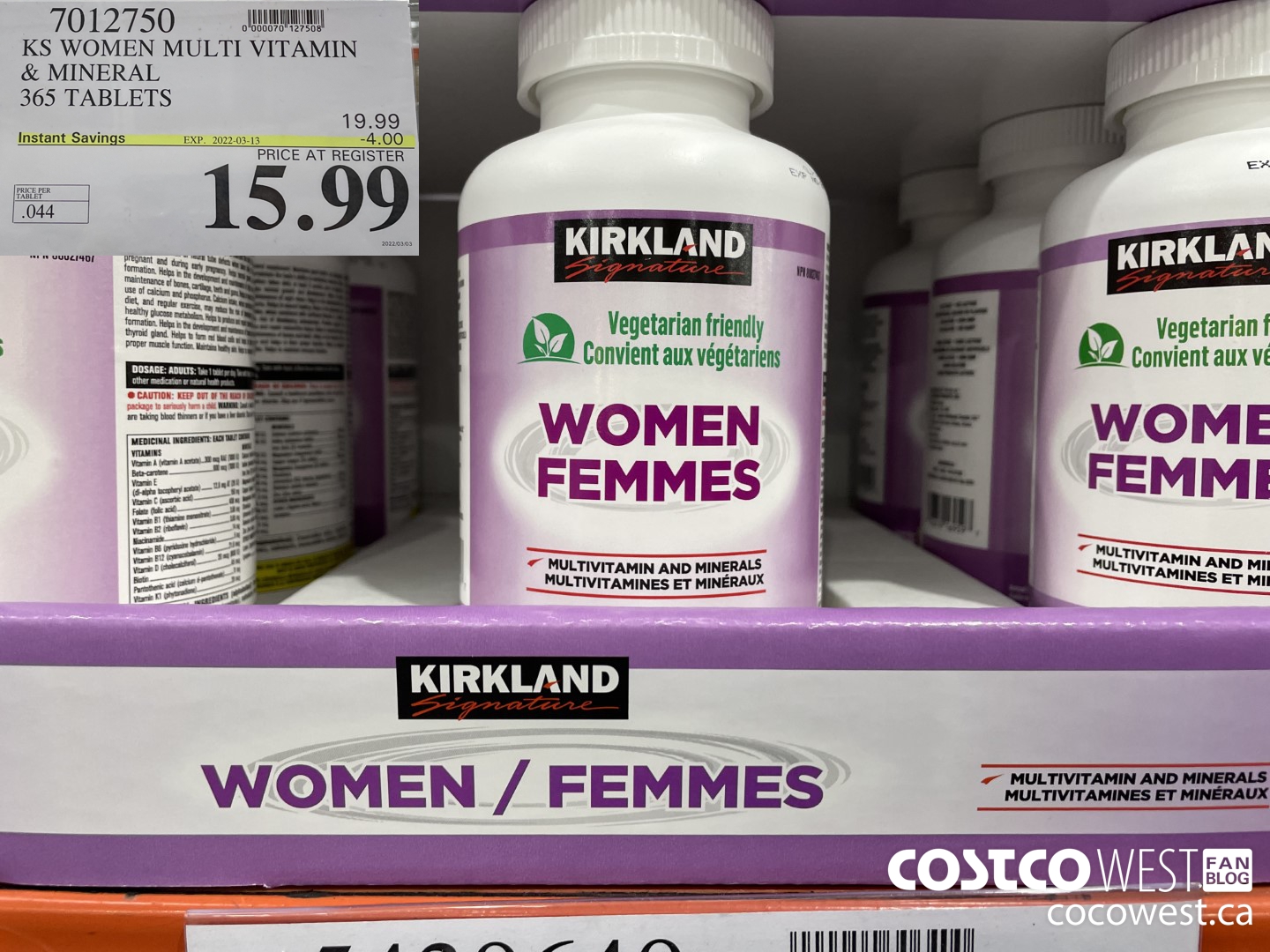 7012750 KS WOMEN MULTI VITAMIN & MINERAL 365 TABLETS ($4.00 INSTANT SAVINGS EXPIRES ON 2022-03-13) $15.99
