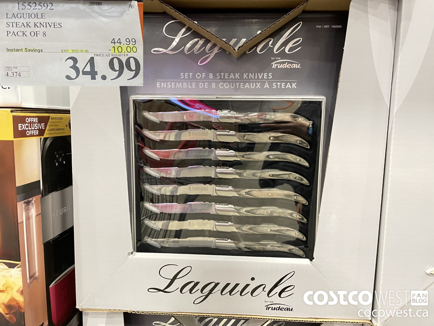 1552592 LAGUIOLE STEAK KNIVES PACK OF 8 EXP. 2022-03.20 ($10.00 INSTANT SAVINGS) $34.99
