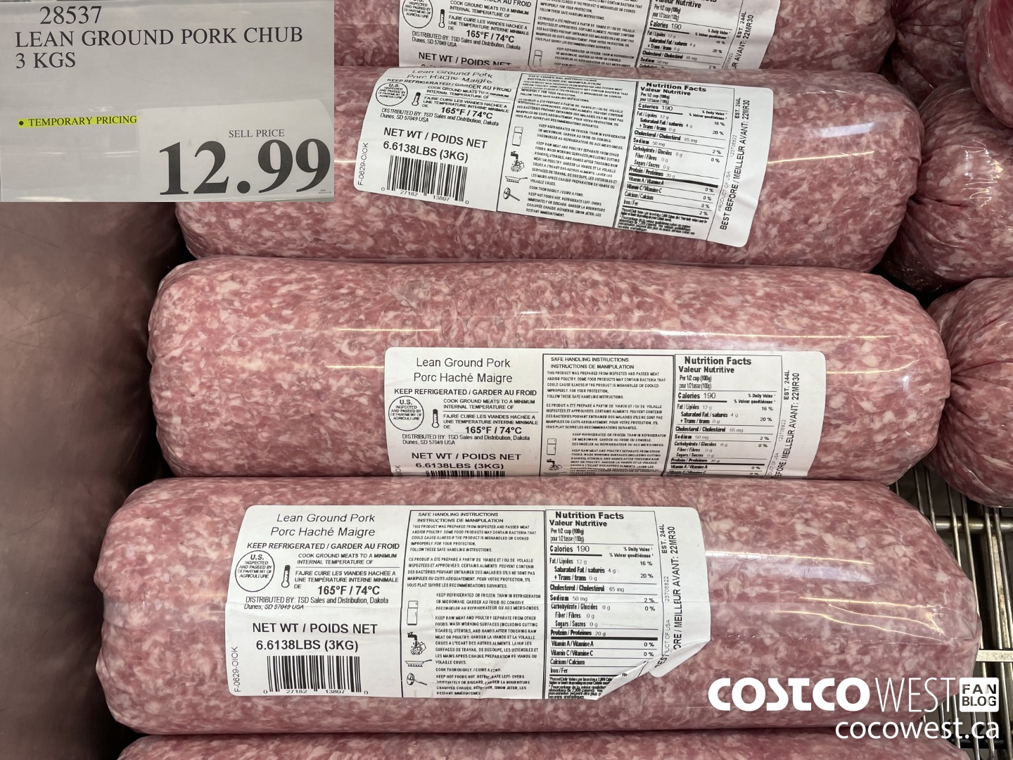 28537 LEAN GROUND PORK CHUB 3 KGS $12.99