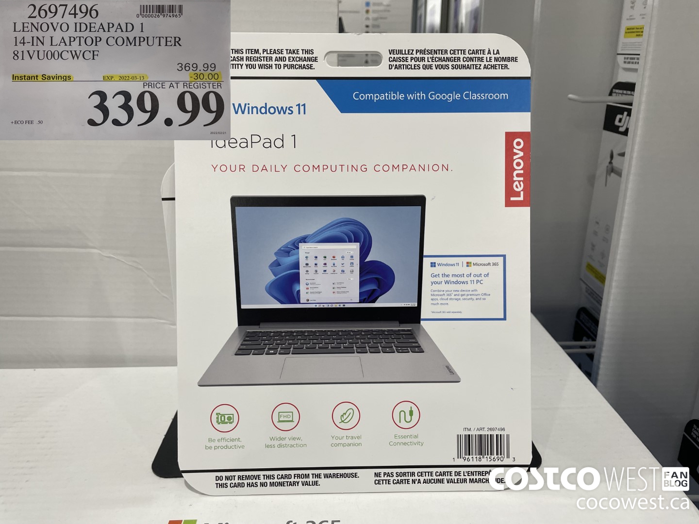 2697496 LENOVO IDEAPAD 1 14-IN LAPTOP COMPUTER 81VU00CWCF ($30.00 INSTANT SAVINGS EXPIRES ON 2022-03-13) $339.99