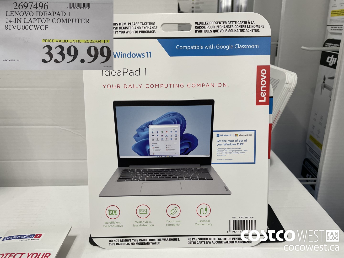 2697496 LENOVO IDEAPAD 1 14-IN LAPTOP COMPUTER 81VU00CWCF (EXPIRES ON 2022-04-17) $339.99