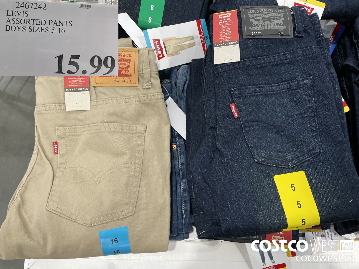 2467242 LEVIS ASSORTED PANTS BOYS SIZES 5-16  $15.99