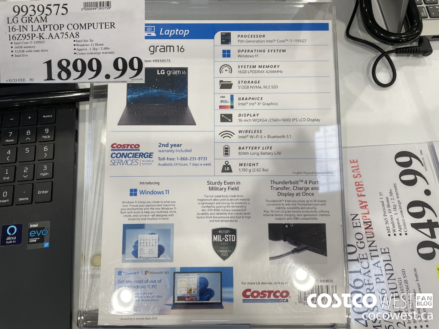 9939575 LG GRAM 16-IN LAPTOP COMPUTER 16Z95P-K.AA75A8 $1899.99