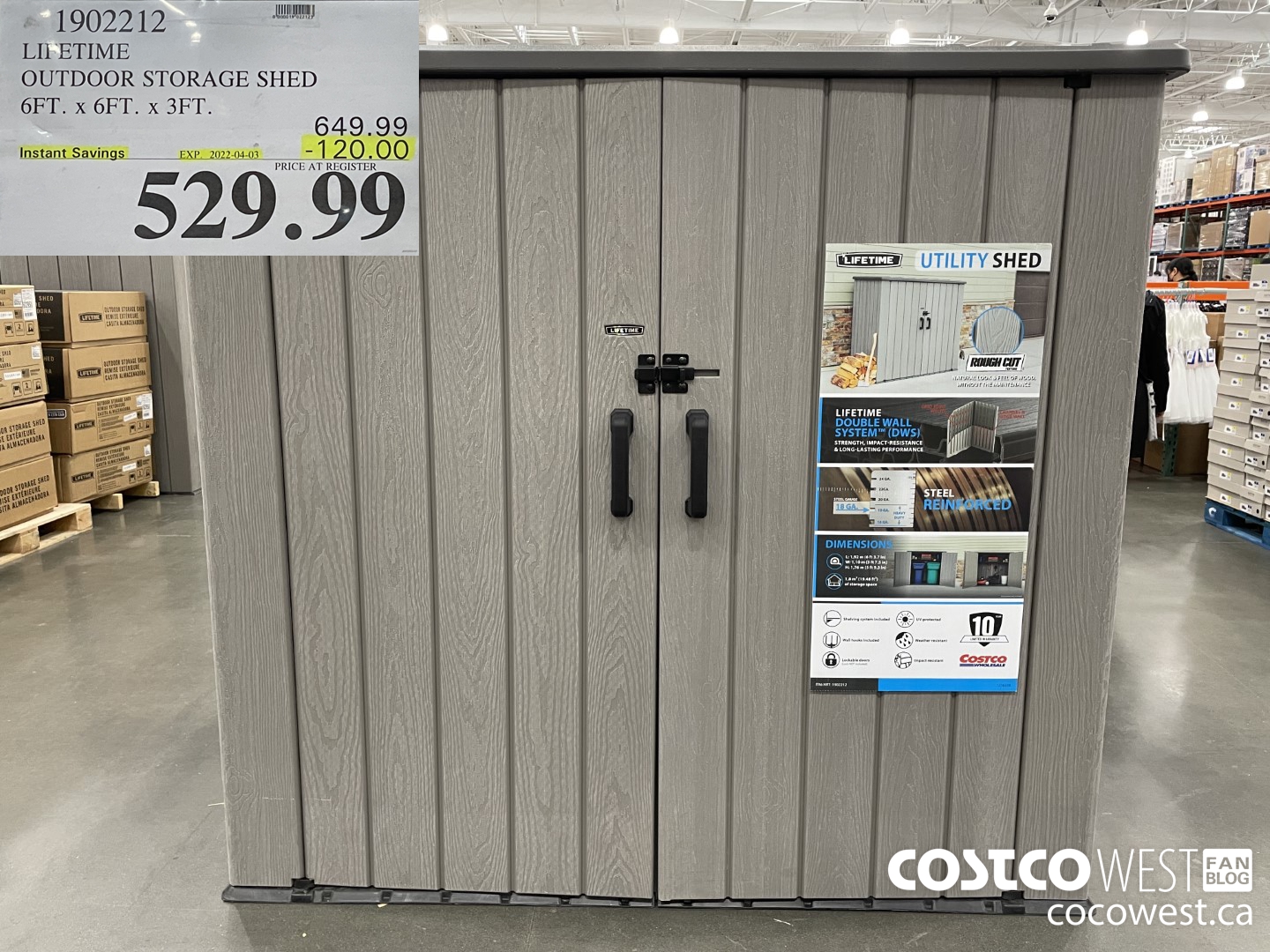1902212 LIFETIME OUTDOOR STORAGE SHED 6FT. x 6FT. x 3FT.  ($120.00 INSTANT SAVINGS EXPIRES ON 2022-04-03) $529.99
