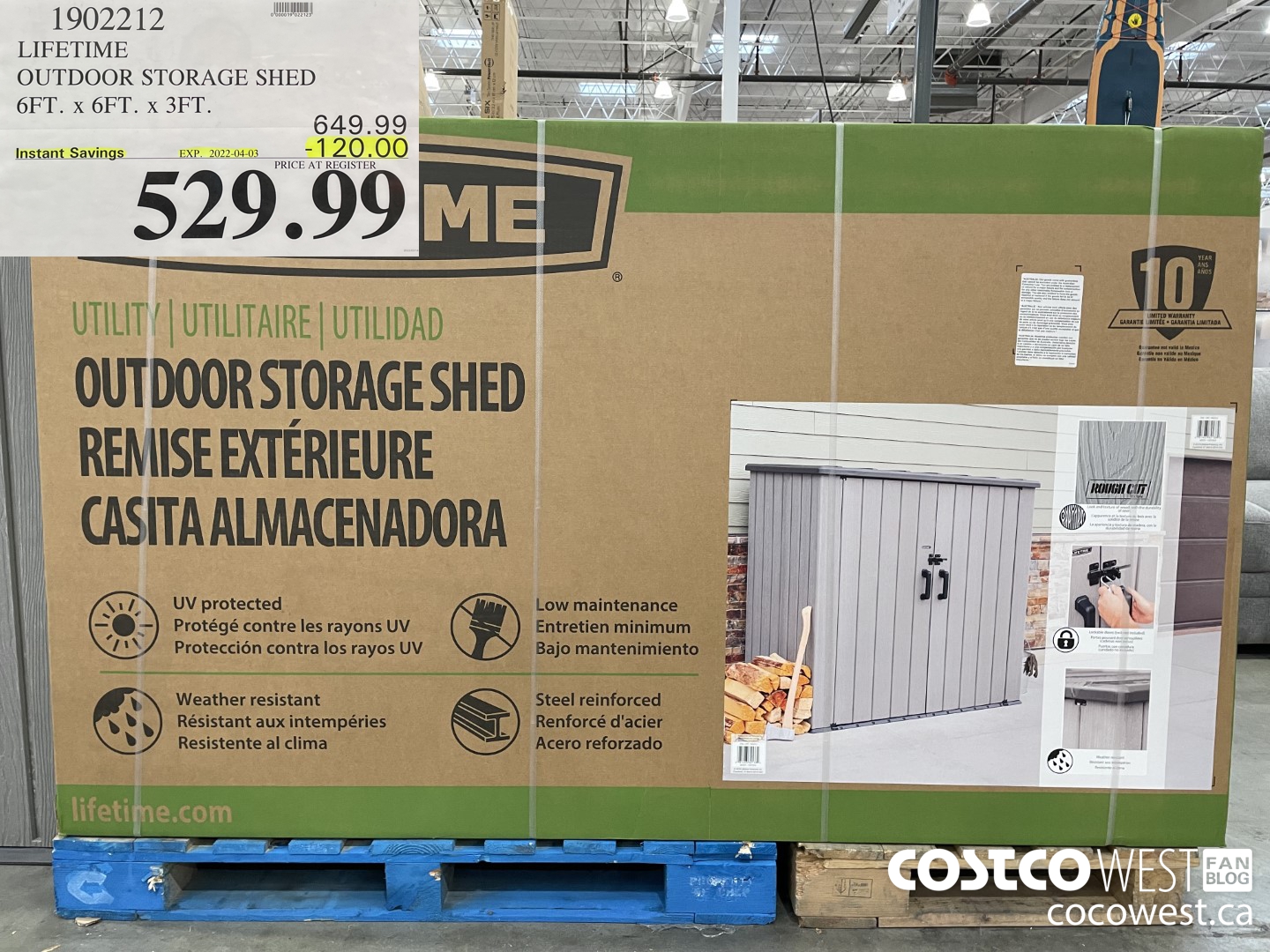 1902212 LIFETIME OUTDOOR STORAGE SHED 6 FT. X 3 FT. ($120.00 INSTANT SAVINGS EXPIRES ON 2022-04-03) $529.99