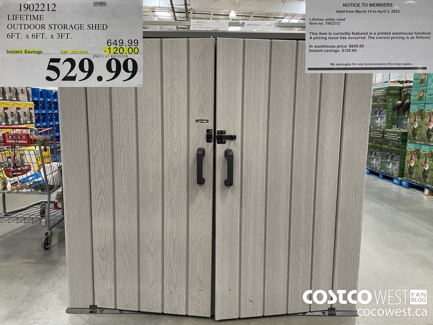 1902212 LIFETIME OUTDOOR STORAGE SHED 6 FT. X 3 FT. ($120.00 INSTANT SAVINGS EXPIRES ON 2022-04-03) $529.99