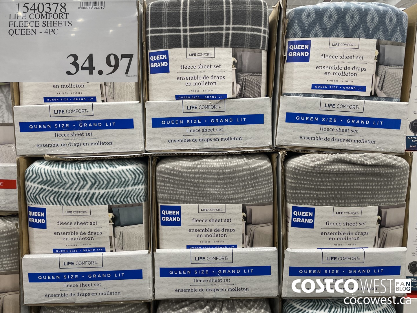 1540378 LIFE COMFORT FLEECE SHEETS QUEEN - 4PC  $34.97