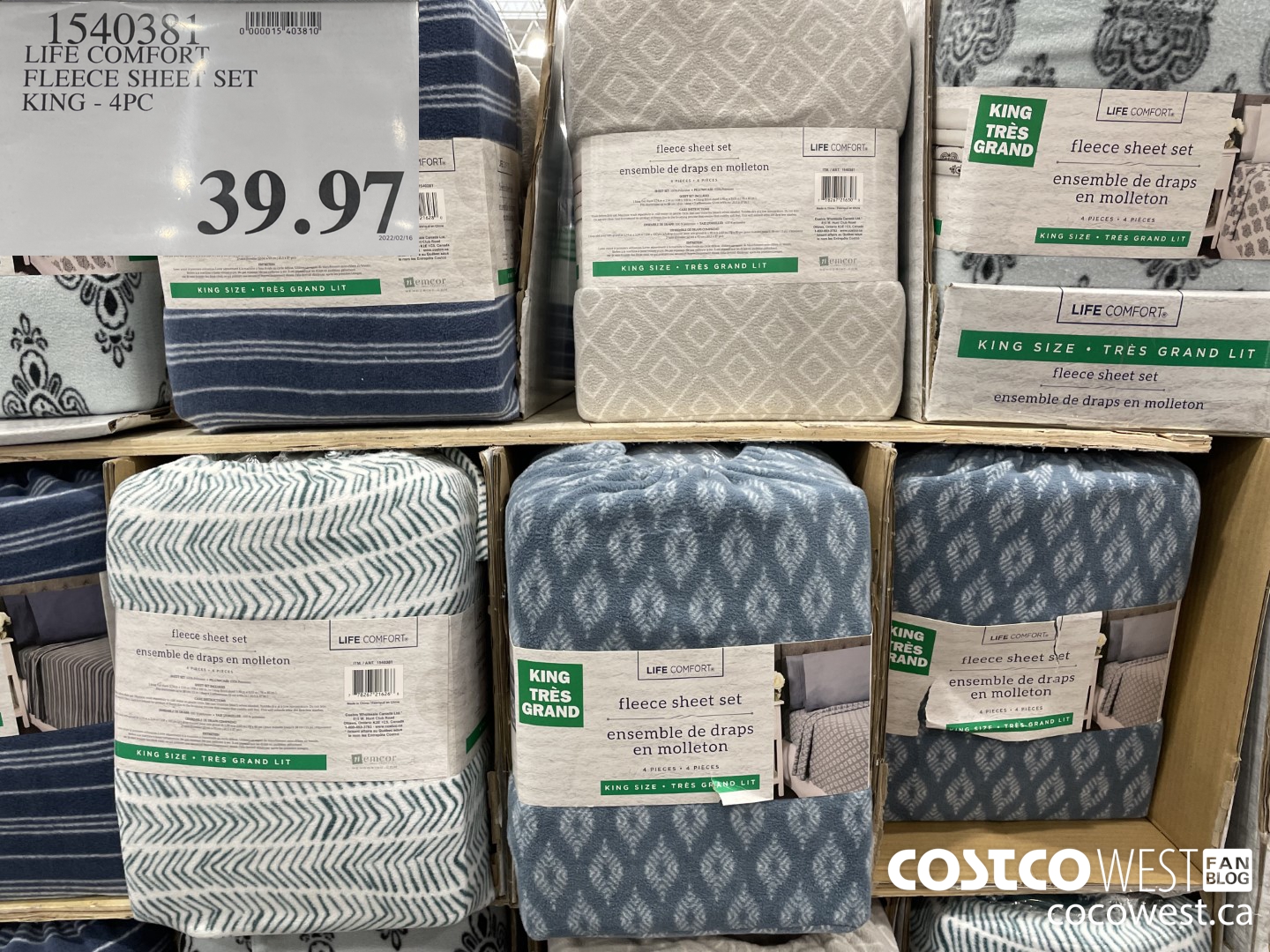 1540381 LIFE COMFORT FLEECE SHEET SET KING - 4PC  $39.97