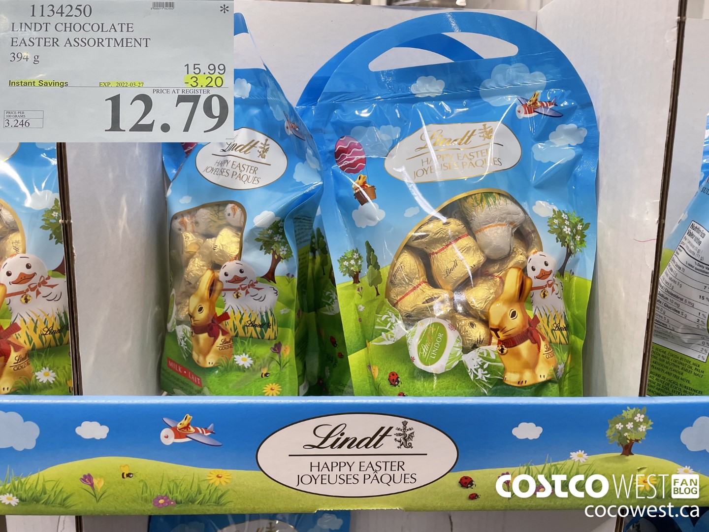 1134250 LINDT CHOCOLATE EASTER ASSORTMENT 394g ($3.20 INSTANT SAVINGS EXPIRES ON 2022-03-27) $12.79