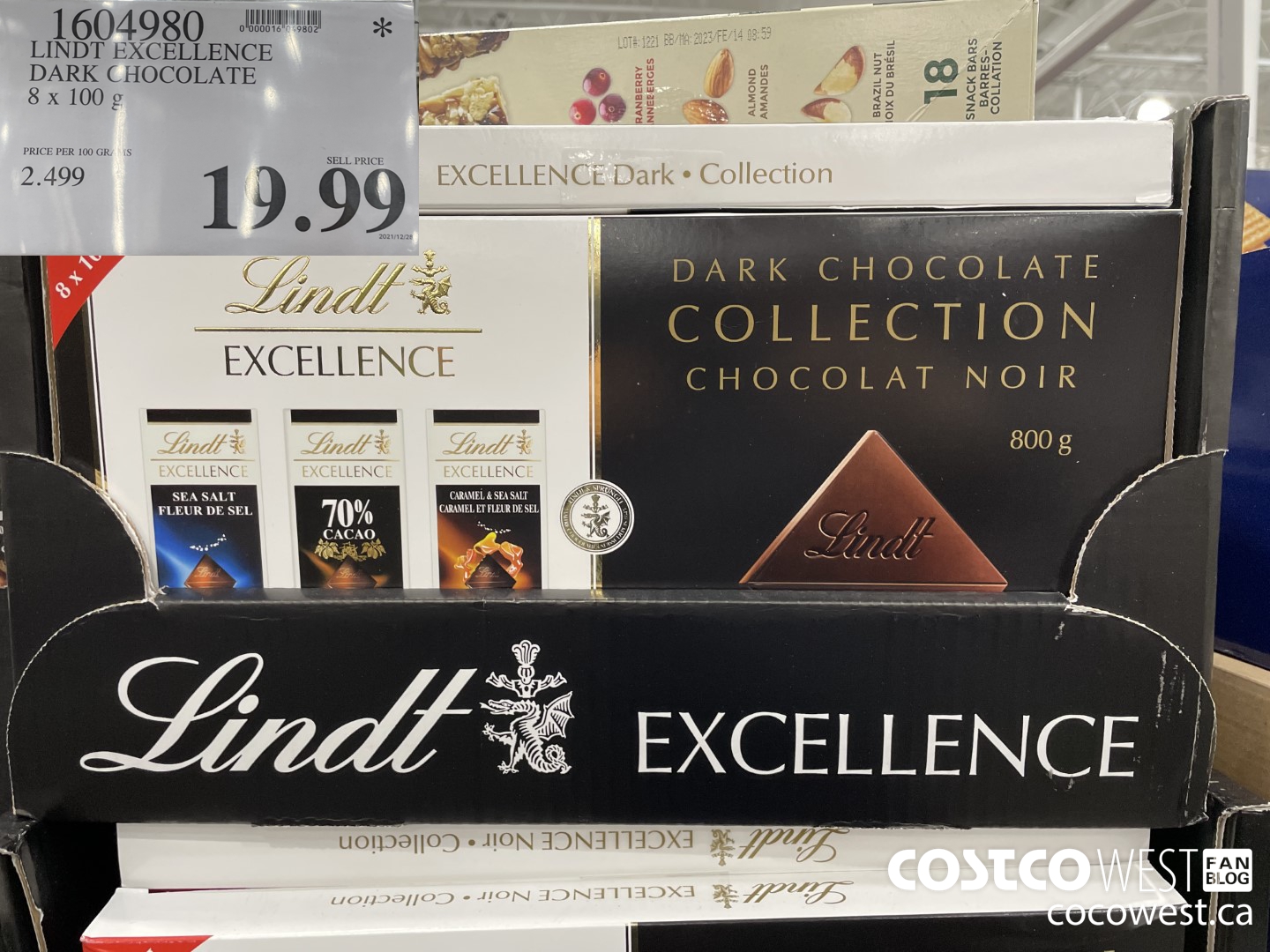 1604980 LINDT EXCELLENCE DARK CHOCOLATE 8 x 100 g $19.99