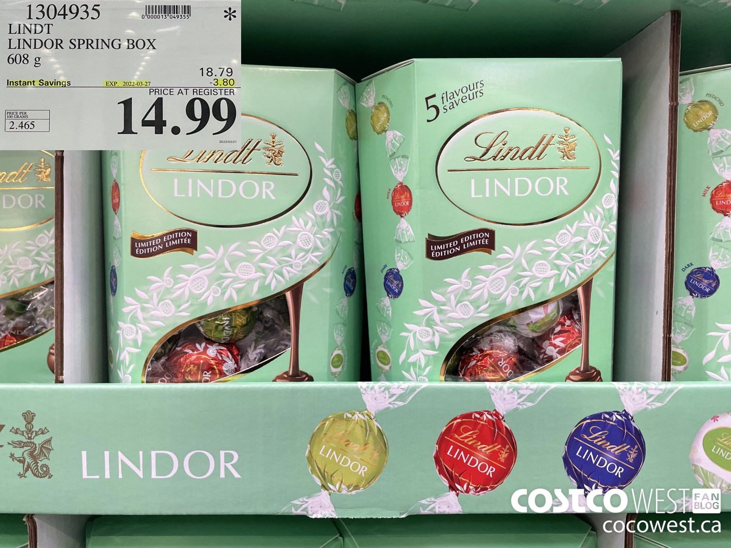 1304935 LINDT LINDOR SPRING BOX 608 g ($3.80 INSTANT SAVINGS EXPIRES ON 2022-03-27) $14.99