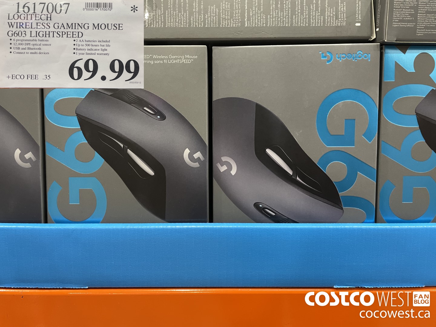 1617007 LOGITECH WIRELESS GAMING MOUSE G603 LIGHTSPEED $69.99