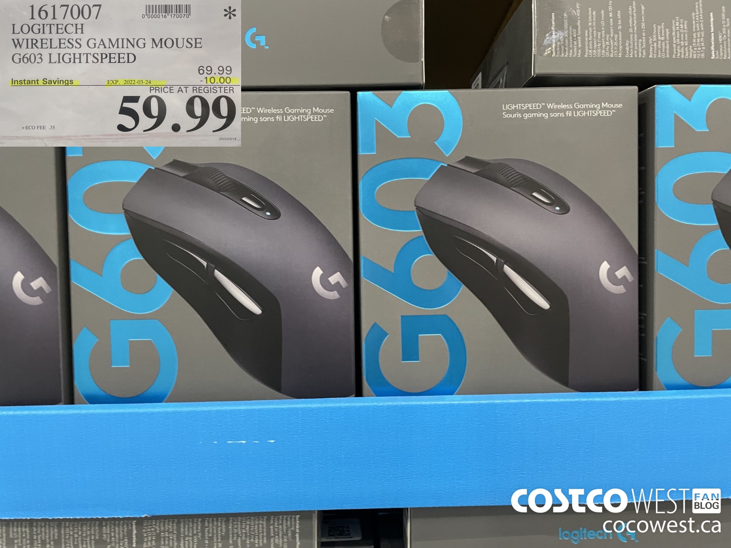 1617007 LOGITECH WIRELESS GAMING MOUSE G603 LIGHTSPEED ($10.00 INSTANT SAVINGS EXPIRES ON 2022-03-24) $59.99