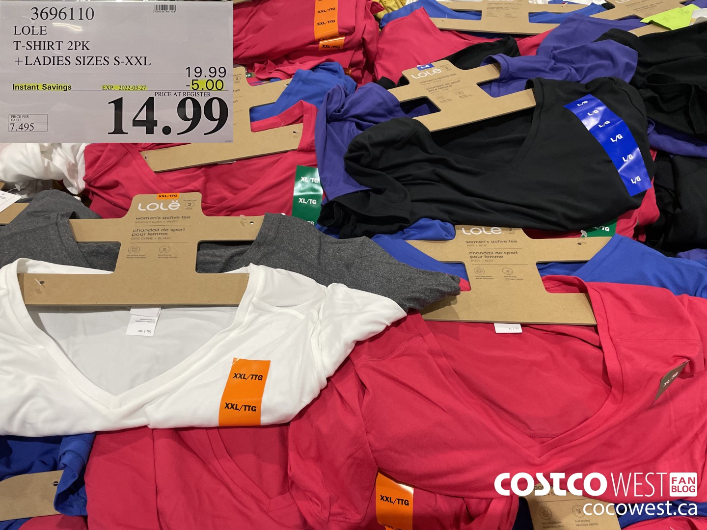 3696110 LOLE T-SHIRT 2PK LADIES SIZES S-XXL  ($5.00 INSTANT SAVINGS EXPIRES ON 2022-03-27) $14.99