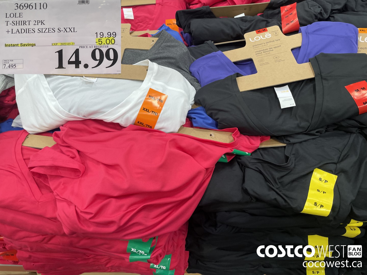 3696110 LOLE T-SHIRT 2PK LADIES SIZES S-XXL  ($5.00 INSTANT SAVINGS EXPIRES ON 2022-03-27) $14.99