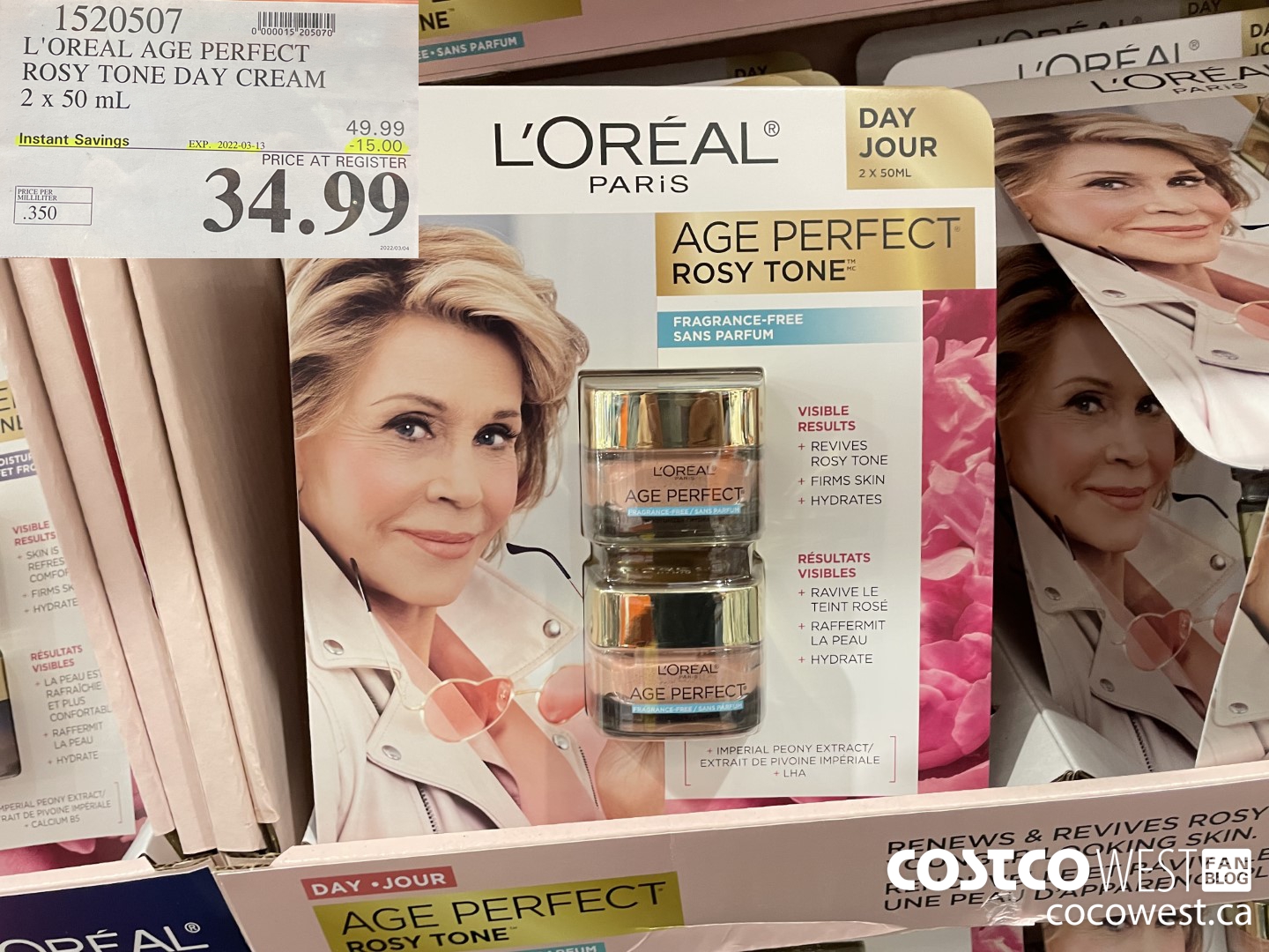 1520507 L'OREAL AGE PERFECT ROSY TONE DAY CREAM 2 x 50 mL ($15.00 INSTANT SAVINGS EXPIRES ON 2022-03-13) $34.99