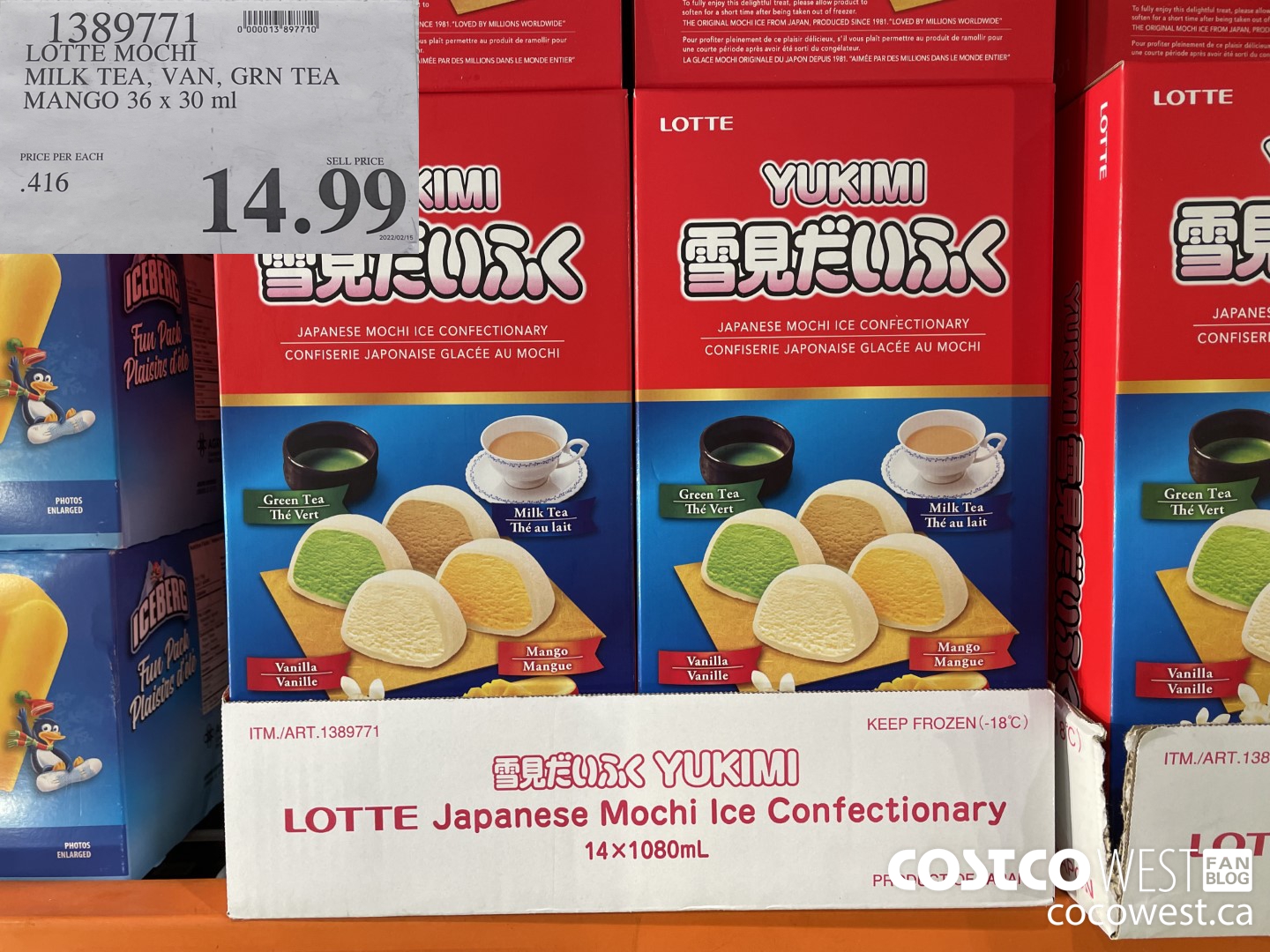 1389771 LOTTE MOCHI MILK TEA, VAN, GRN TEA MANGO 36 X 30 ML $14.99