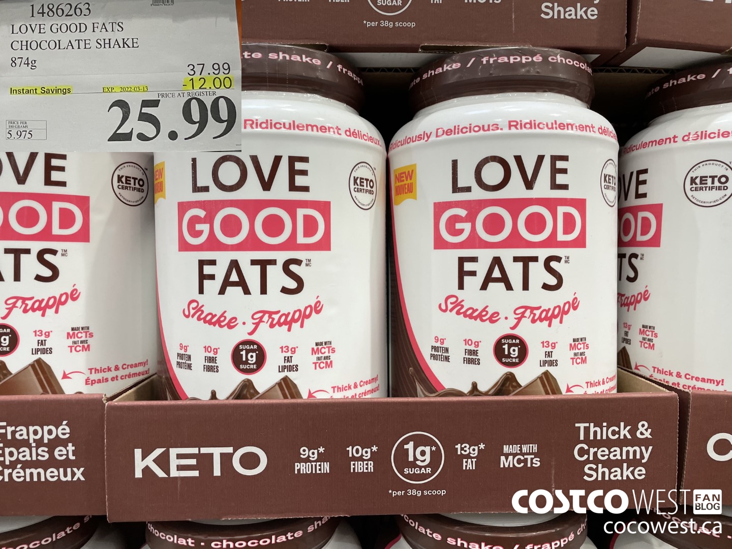 1486263 LOVE GOOD FATS CHOCOLATE SHAKE 874g ($12.00 INSTANT SAVINGS EXPIRES ON 2022-03-13) $25.99