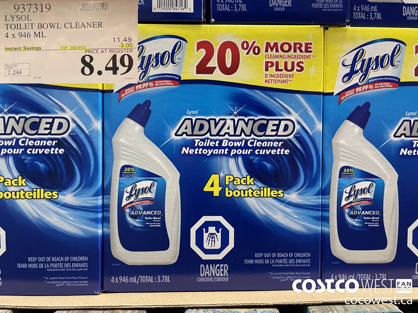937319 LYSOL TOILET BOWL CLEANER 4 x 946 ML ($3.00 INSTANT SAVINGS EXPIRES ON 2022-03-27) $8.49