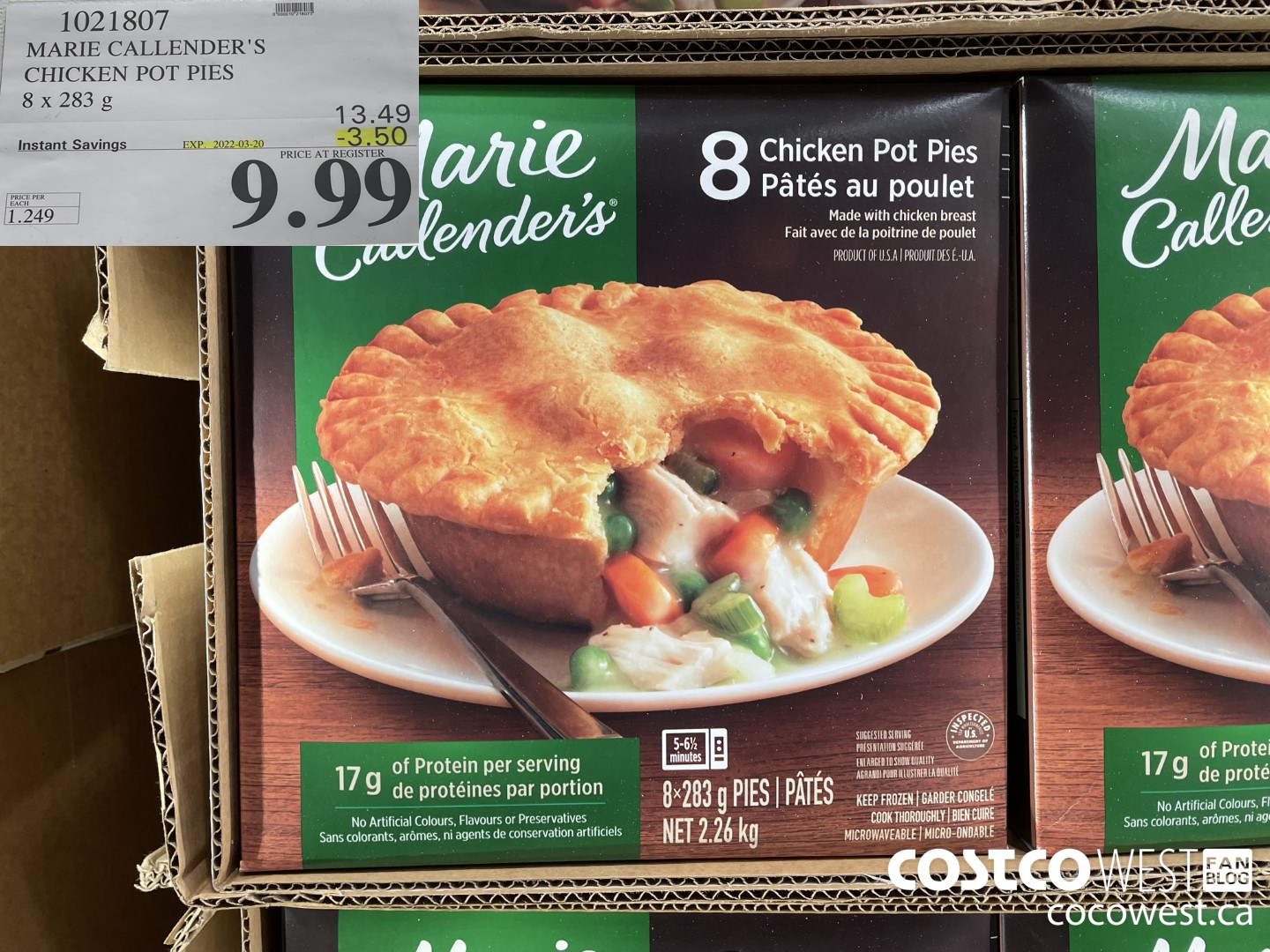 1021807 MARIE CALLENDER'S CHICKEN POT PIES 8 x 283 g ($3.50 INSTANT SAVINGS EXPIRES ON 2022-03-20) $9.99