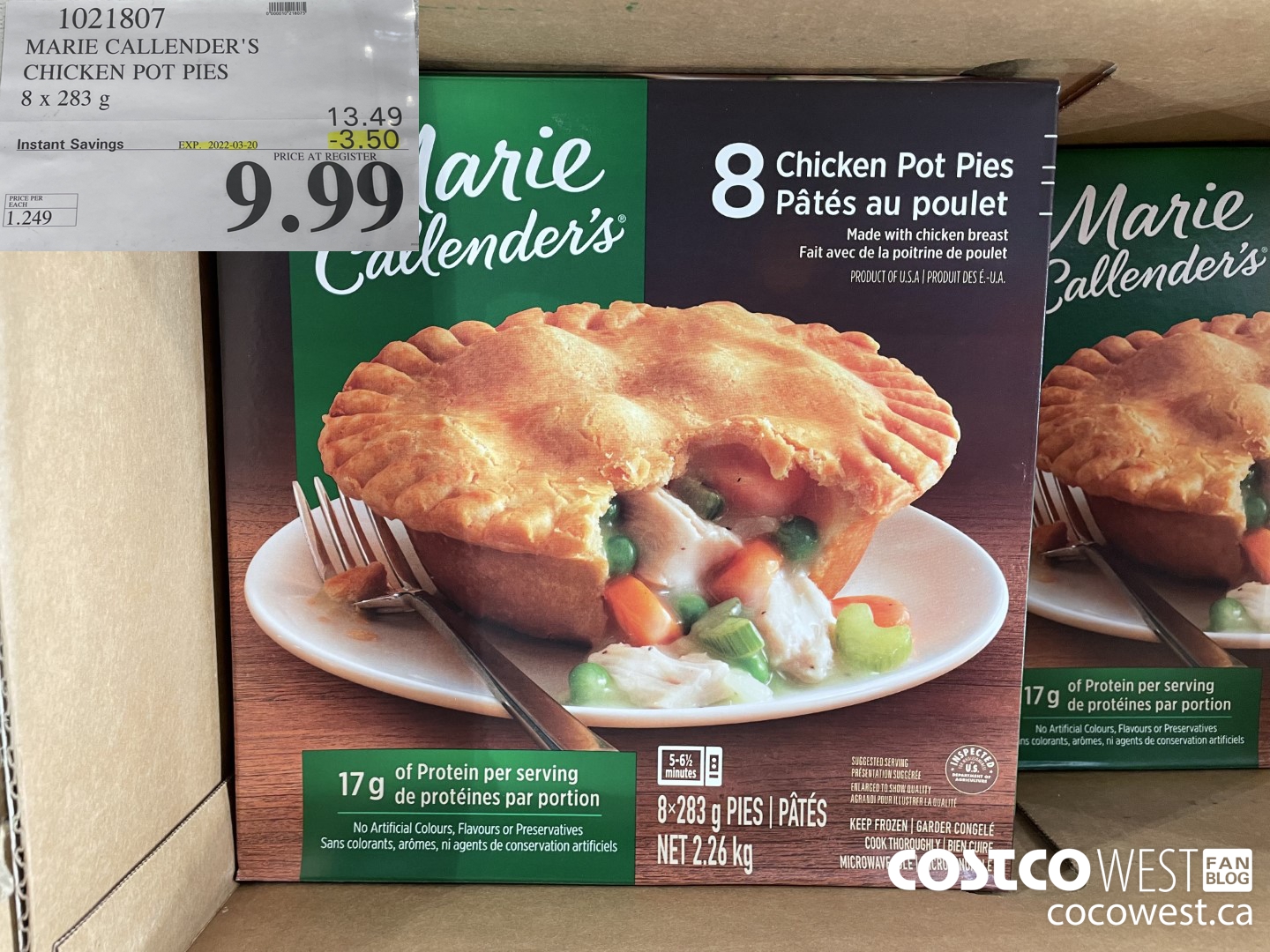 1021807 MARIE CALLENDER'S CHICKEN POT PIES 8 x 283 g ($3.50 INSTANT SAVINGS EXPIRES ON 2022-03-20) $9.99