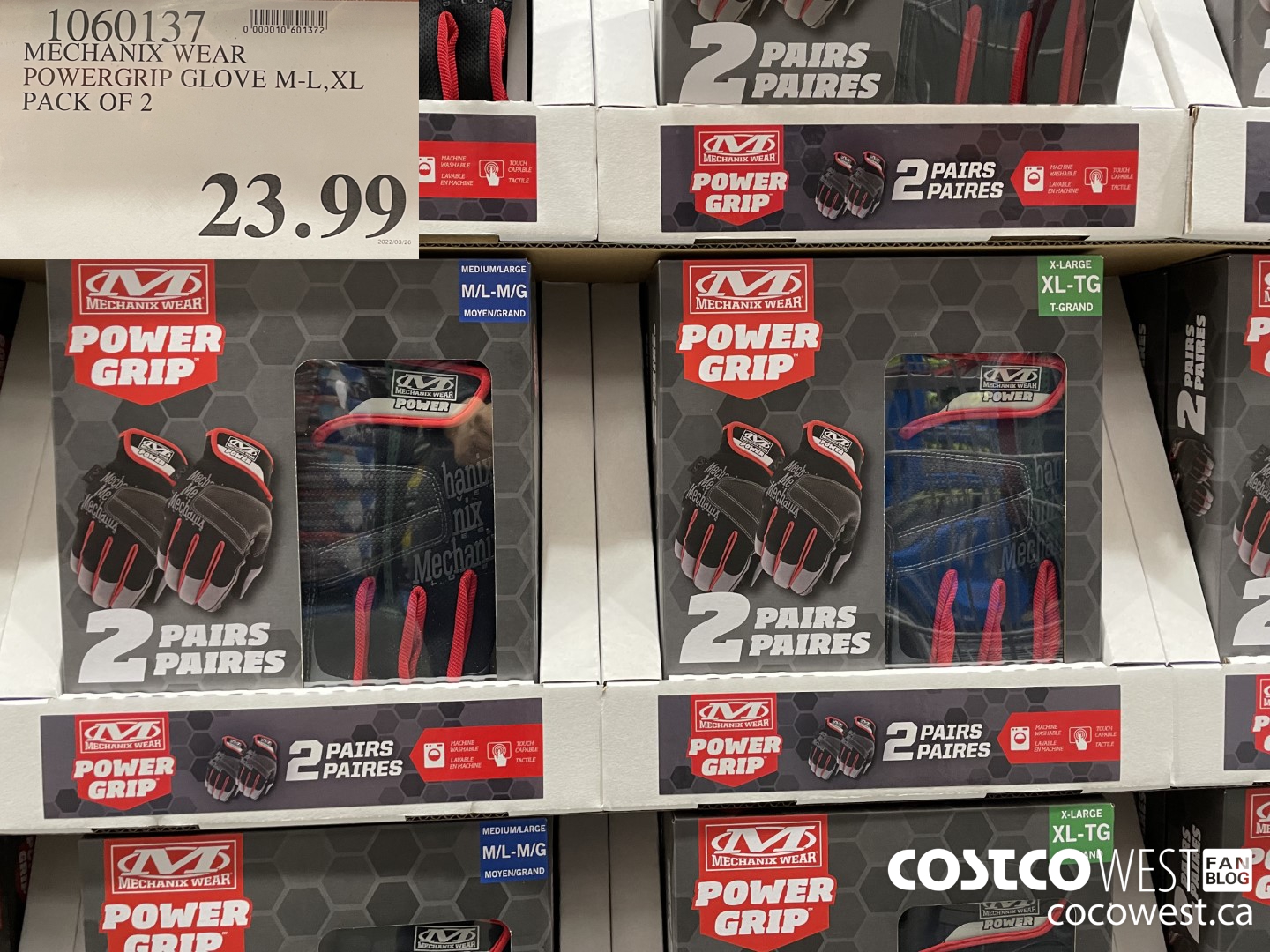 1060137 MECHANIX WEAR POWERGRIP GLOVE M-L, XL PACK OF 2  $23.99