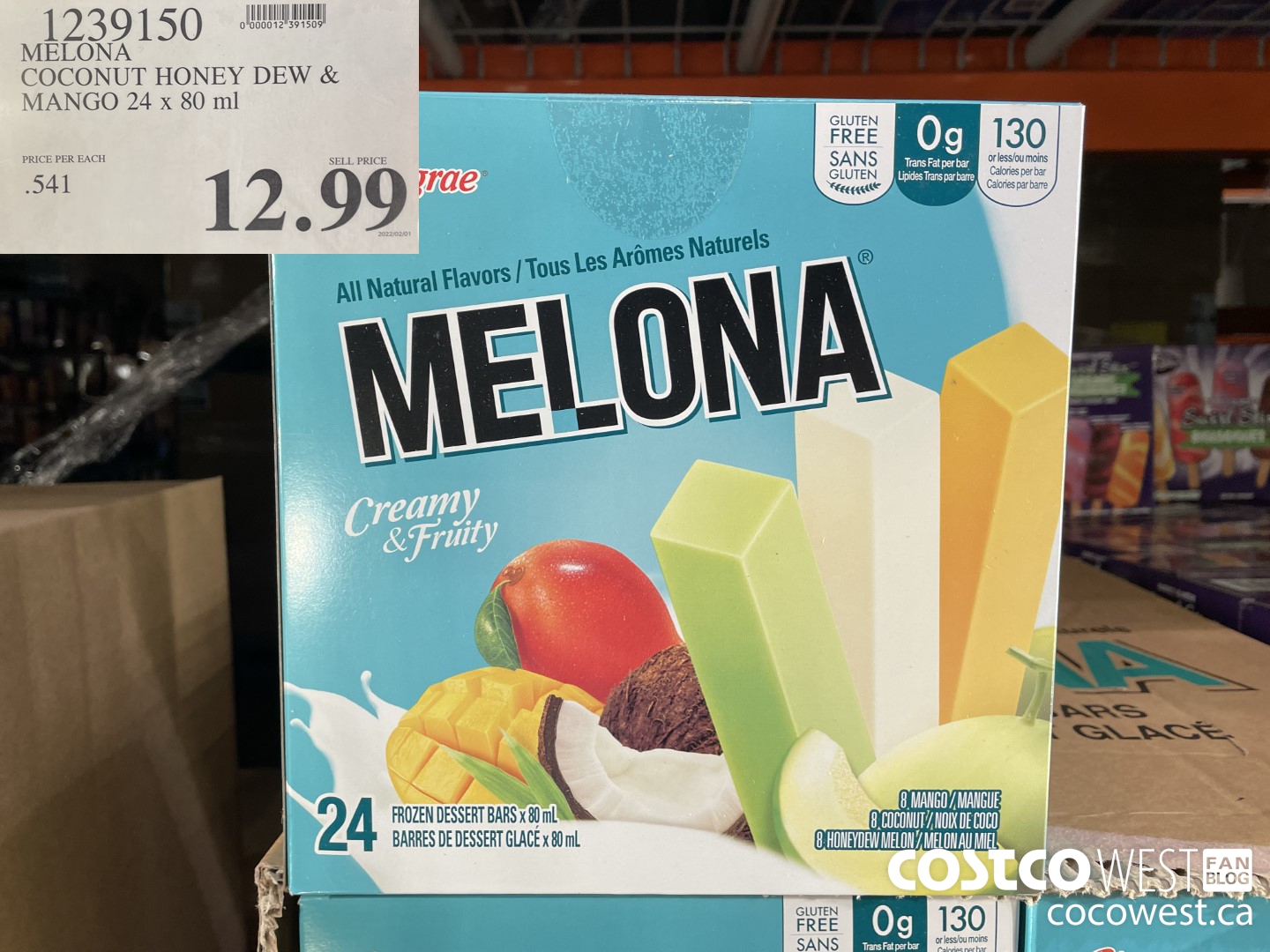 1239150 MELONA COCONUT HONEY DEW & MANGO 24 X 80 ML $12.99