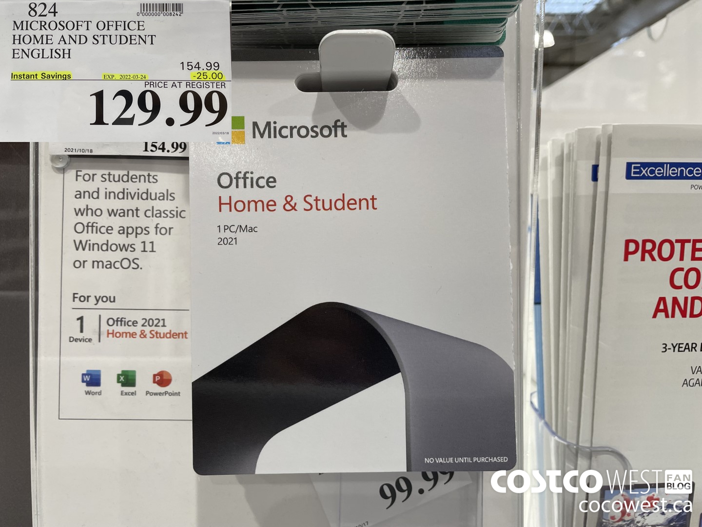 824 MICROSOFT OFFICE HOME AND STUDENT ENGLISH ($25.00 INSTANT SAVINGS EXPIRES ON 2022-03-24) $129.99