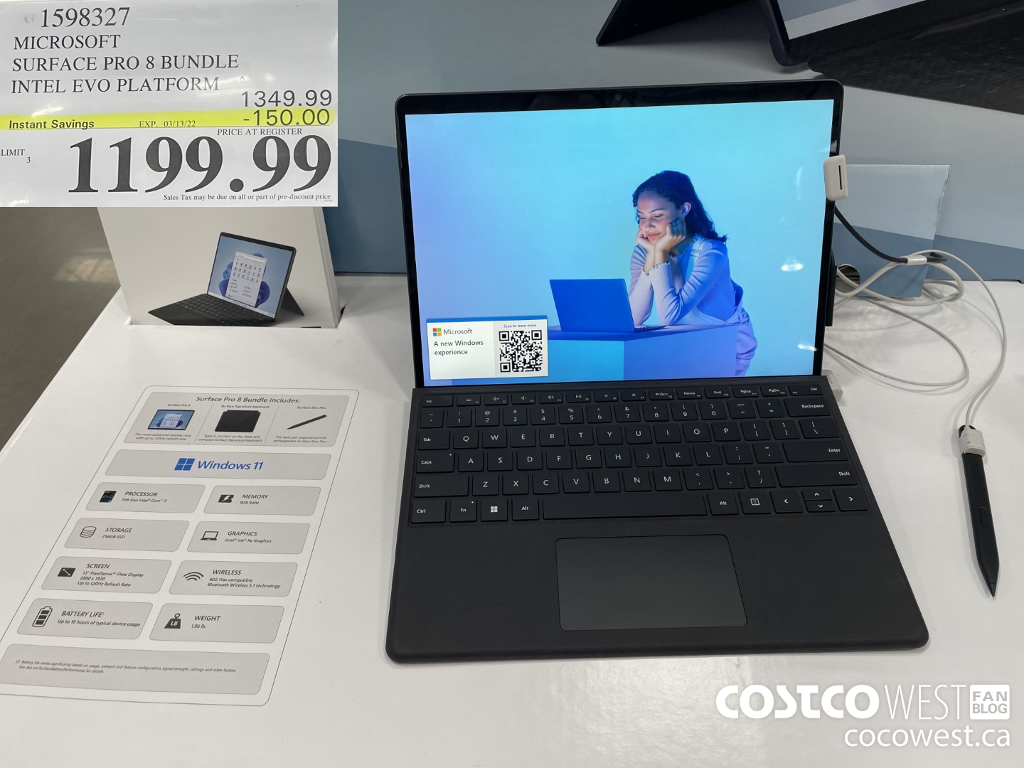 1598327 MICROSOFT SURFACE PRO 8 BUNDLE INTEL EVO PLATFORM ($150.00 INSTANT SAVINGS EXPIRES ON 2022-03-13) $1199.99
