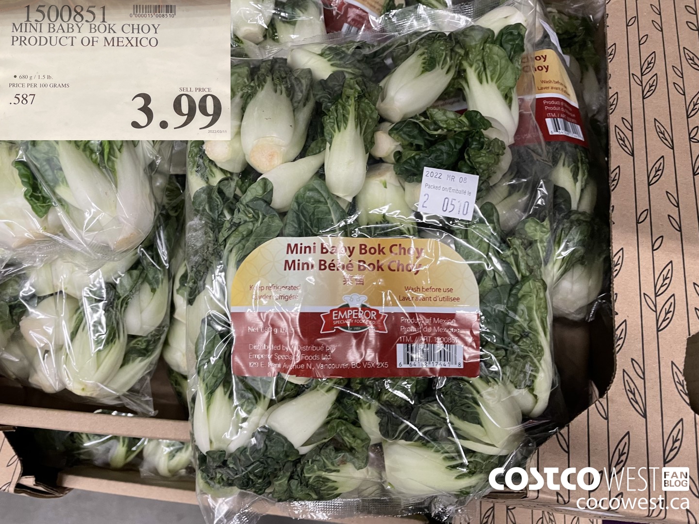 1500851 MINI BABY BOK CHOY PRODUCT OF MEXICO $3.99