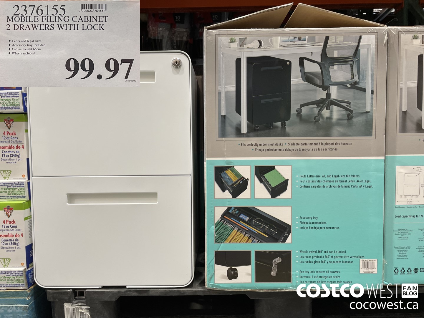 2376155 MOBILE FILING CABINET 2 DRAWERS WITH LOCK $99.97