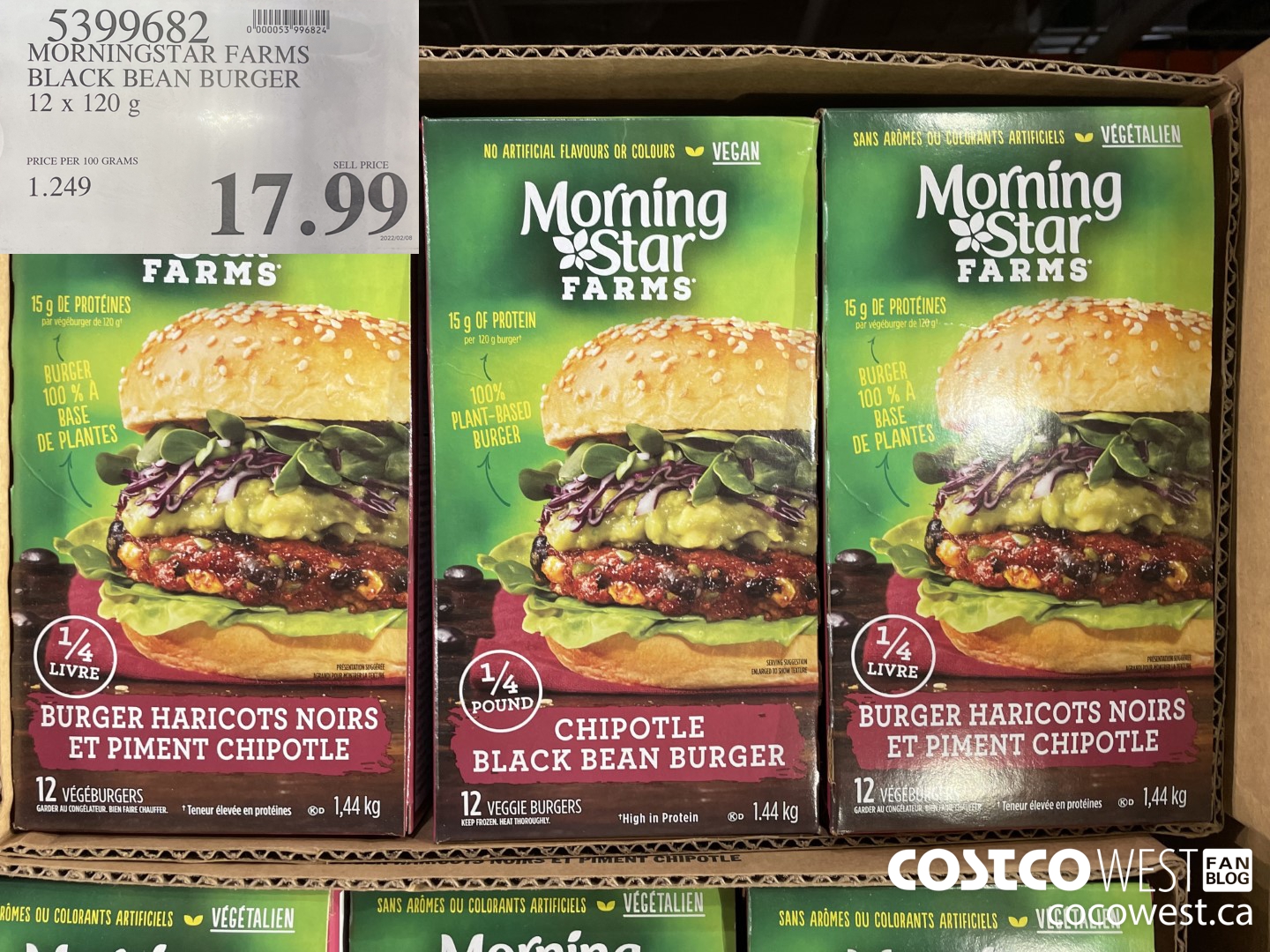 5399682 MORNINGSTAR FARMS BLACK BEAN BURGER 12 x 120g $17.99