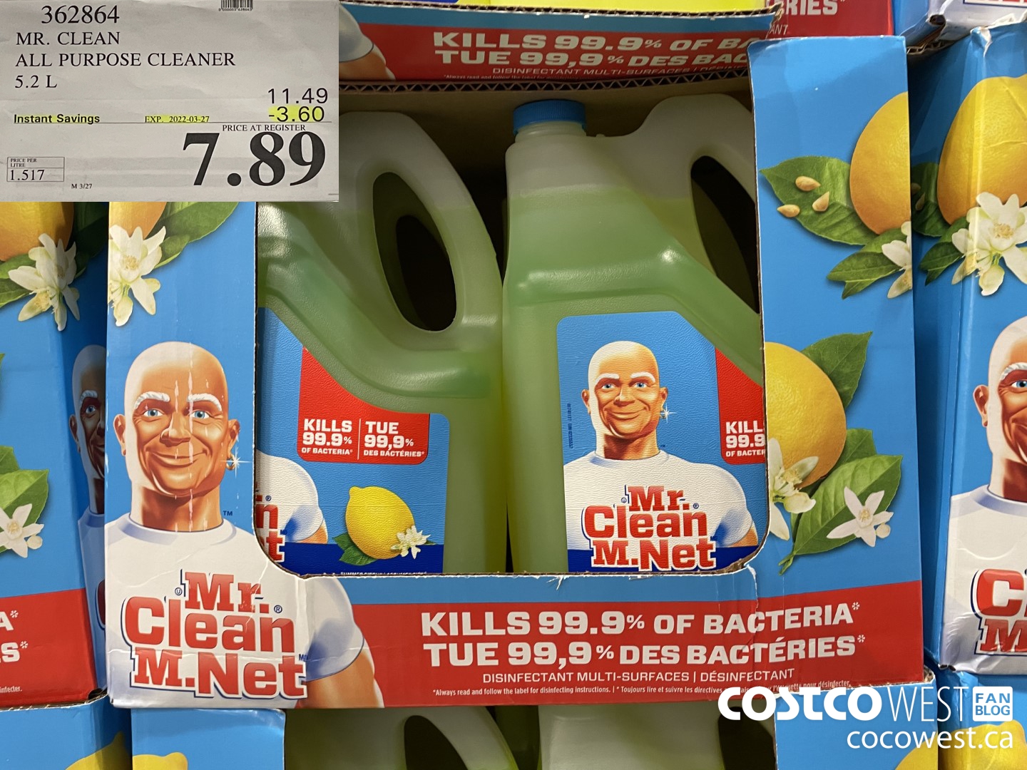 362864 MR. CLEAN ALL PURPOSE CLEANER 5.2 L ($3.60 INSTANT SAVINGS EXPIRES ON 2022-03-27) $7.89