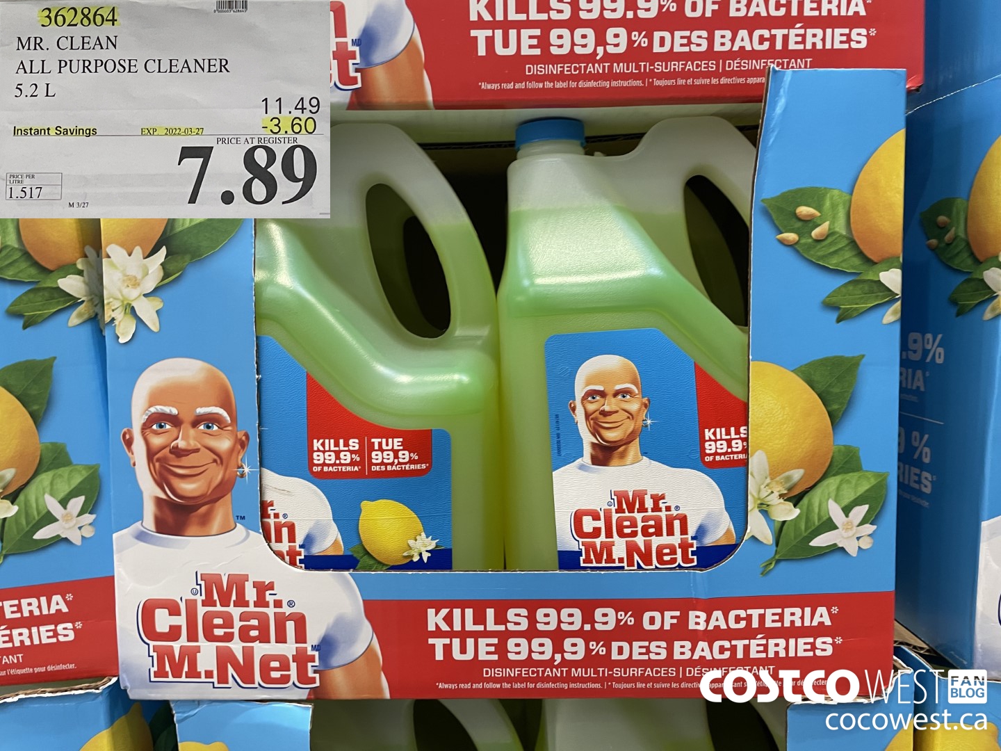 362864 MR. CLEAN ALL PURPOSE CLEANER 5.2 L ($3.60 INSTANT SAVINGS EXPIRES ON 2022-03-27) $7.89