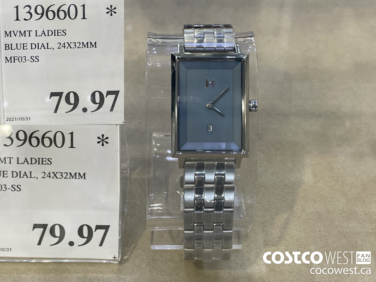 1396601 MVMT LADIES BLUE DIAL, 24X32MM MF03-SS $79.97