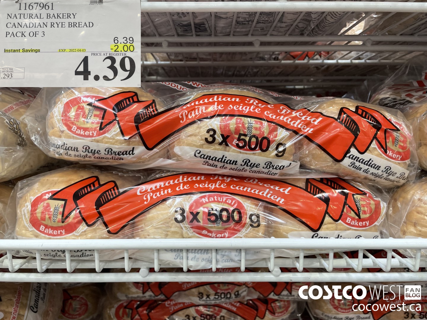 1167961 NATURAL BAKERY CANADIAN RYE BREAD PACK OF 3 ($2.00 INSTANT SAVINGS EXPIRES ON 2022-04-03) $4.39