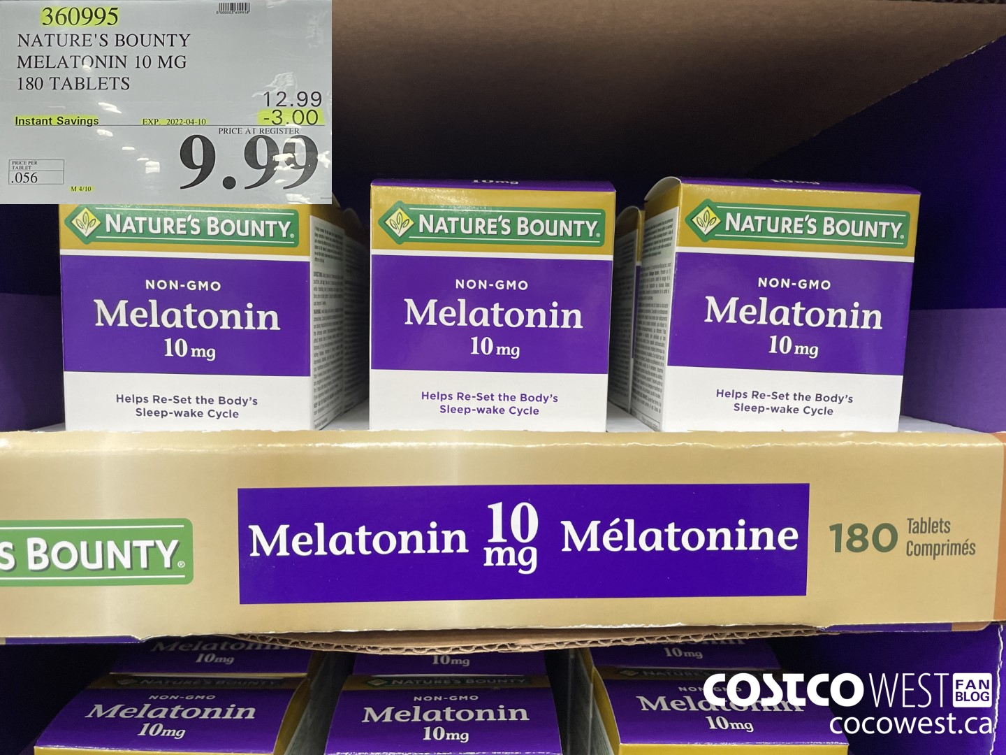 360995 NATURE'S BOUNTY MELATONIN 10 MG 180 TABLETS ($3.00 INSTANT SAVINGS EXPIRES ON 2022-04-10) $9.99