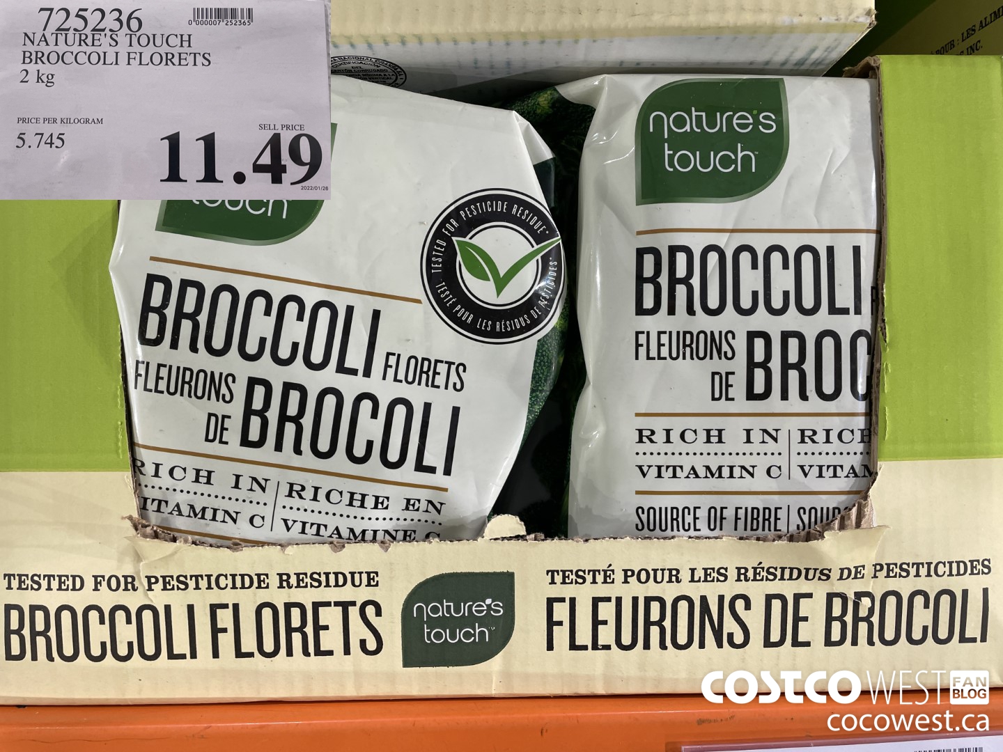 725236 NATURE'S TOUCH BROCCOLI FLORETS 2 kg $11.49