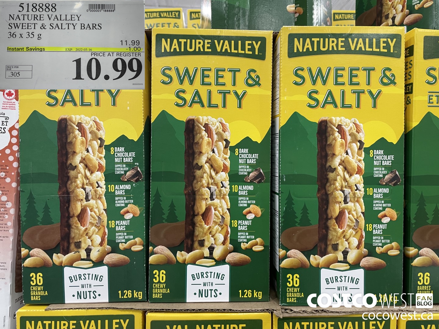 518888 NATURE VALLEY SWEET & SALTY BARS 36 X 35 G ($1.00 INSTANT SAVINGS EXPIRES ON 2022-03-16) $10.99