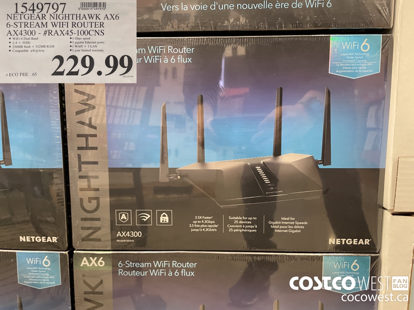 1549797 NETGEAR NIGHTHAWK AX6 6-STREAM WIFI ROUTER AX4300 - #RAX45-100CNS $229.99